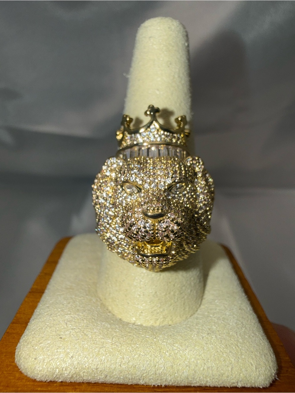 18K Gold Dipped AAA CZ Lion Crown Ring – Size 10